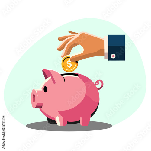 Saving Money - Piggy Bank Coin Deposit Vector Illustration