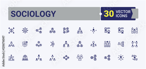 Sociology vector icon set. Included icons as sociology, philosophy, person, internet, man, psychology, web, research. Minimalistic icons. Solid line editable stroke.