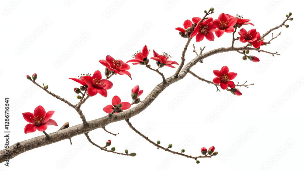 Scarlet Bloom: Bombax Ceiba Flowers on a Bare Branch. Scarlet Bloom: Bombax Ceiba Flowers on a Bare Branch.