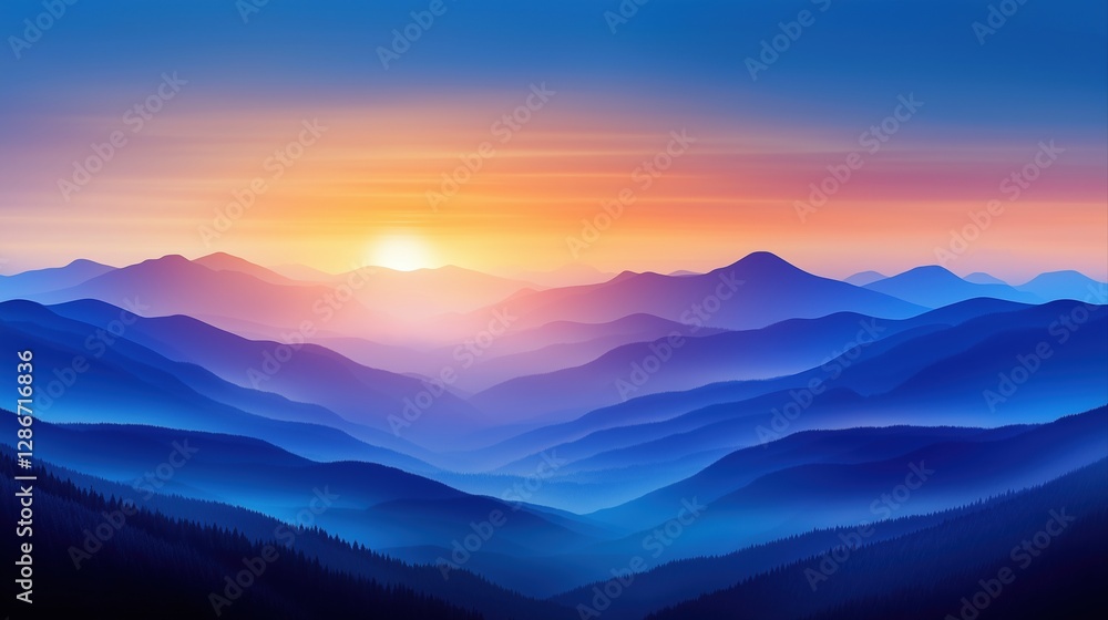 Breathtaking Sunrise Over Misty Mountain Range with Stunning Color Gradients Breathtaking Sunrise Over Misty Mountain Range with Stunning Color Gradients
