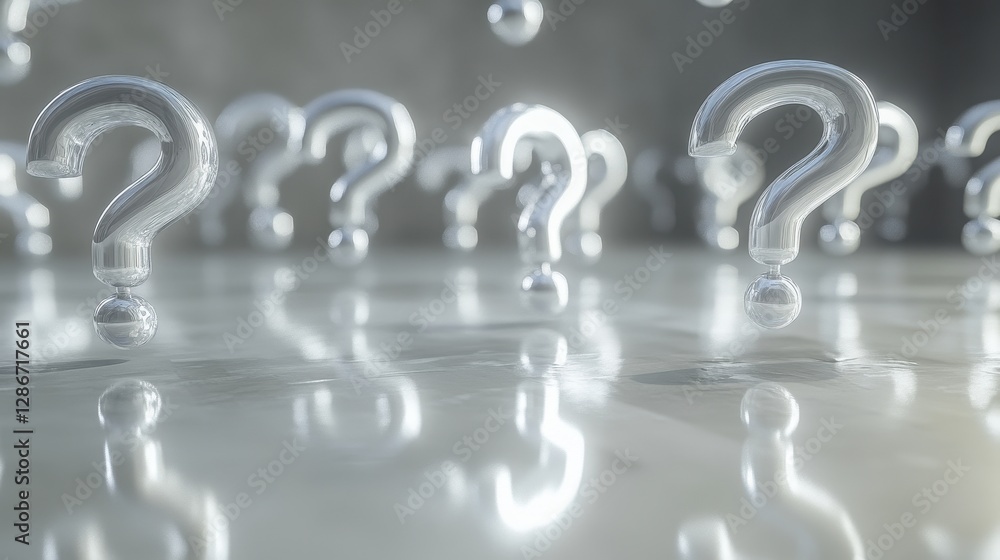 Floating transparent question marks create a dreamy and inquisitive atmosphere. Floating transparent question marks create a dreamy and inquisitive atmosphere.