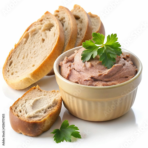 A delicious bowl of pate accompanied by slices of bread
