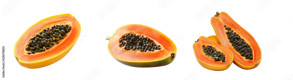 Fresh Papaya Slices Displayed on a Clean White Background Fresh Papaya Slices Displayed on a Clean White Background