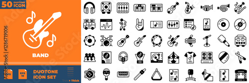 Band Duotone Editable Icons set. Vector illustration in modern thin duotone style of band icons: music, live, orchestra, etc