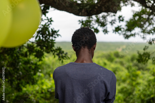 rear view of contemplative young man
