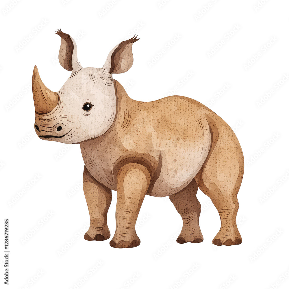 Obraz premium Detailed Illustration of a Young Javan Rhino on a Transparent background for Nature and Wildlife Themes