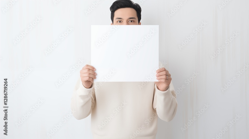 A person holding a tablet with a blank screen, left empty space, light gray background,generative ai illustration A person holding a tablet with a blank screen, left empty space, light gray background,generative ai illustration