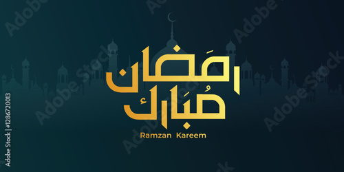 Ramadan is the month of blessing Ramadan Kareem text translation in Arabic lettering, Welcome Ramadan in Arabic. Ramadan Kareem Arabic Calligraphy. Ramzan Kareem Arabic Typography