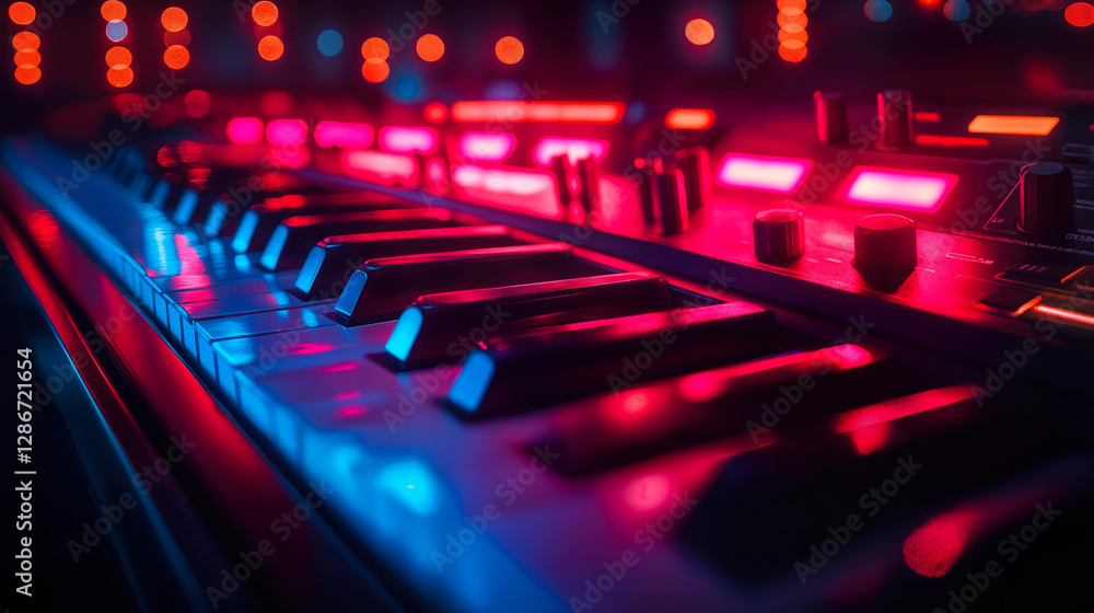 Futuristic Digital Music Keyboard with Neon Lights Highlighting Technological Advancements in Modern Music Education Tools Futuristic Digital Music Keyboard with Neon Lights Highlighting Technological Advancements in Modern Music Education Tools