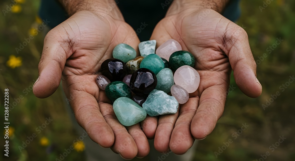 Hands Holding Colorful Polished Gemstones Hands Holding Colorful Polished Gemstones