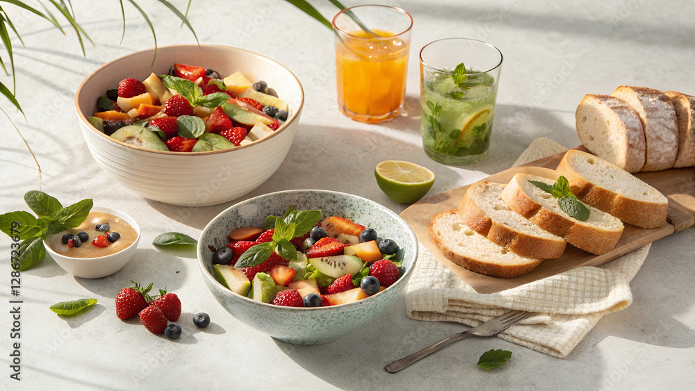 Summer Feast: Fruit Salad and Refreshing Drinks Summer Feast: Fruit Salad and Refreshing Drinks
