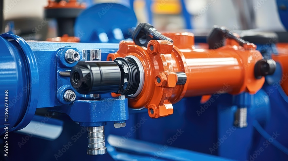 Heavy-duty hydraulic system components resting on a bold blue industrial backdrop Heavy-duty hydraulic system components resting on a bold blue industrial backdrop