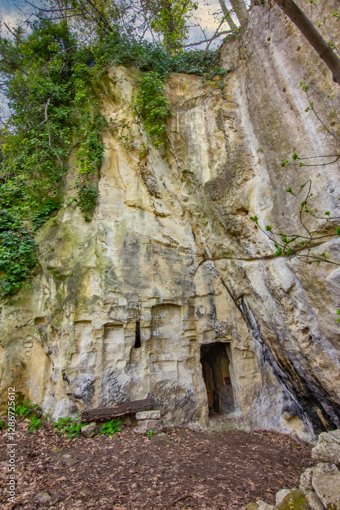Ancient Cave Shrine with Religious Icons on the Fruska gora mountain Ancient Cave Shrine with Religious Icons on the Fruska gora mountain