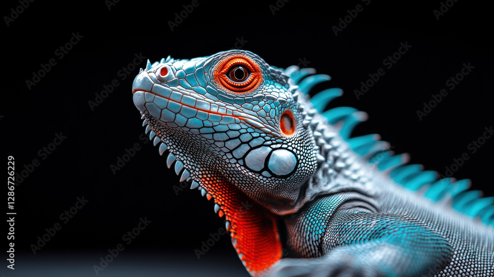 Anatomy, Close-up image showcasing an iguana's spiky dorsal crest in high fidelity with enhanced details. Anatomy, Close-up image showcasing an iguana's spiky dorsal crest in high fidelity with enhanced details.