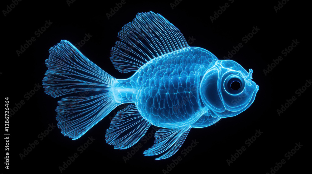 Anatomy, A detailed cross-section of a goldfish's swim bladder, showcasing high fidelity and clarity for educational purposes. Anatomy, A detailed cross-section of a goldfish's swim bladder, showcasing high fidelity and clarity for educational purposes.