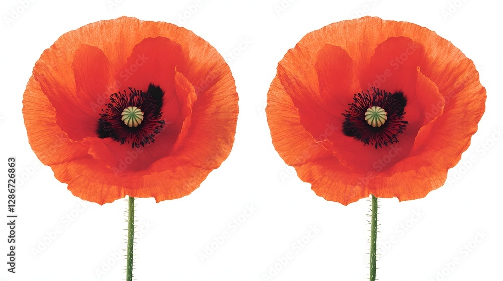Obraz premium Vibrant Red Poppies Blooming with Delicate Petals Against a Clean White Background