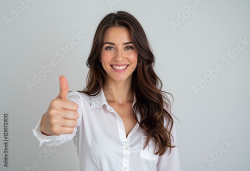 Wallpaper Mural  Smiling woman in a white shirt giving a thumbs up sign Torontodigital.ca
