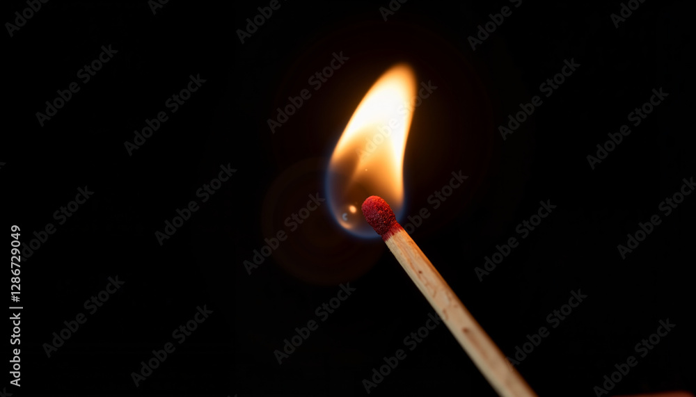 Matchstick igniting in darkness, symbol of inspiration and hope Matchstick igniting in darkness, symbol of inspiration and hope