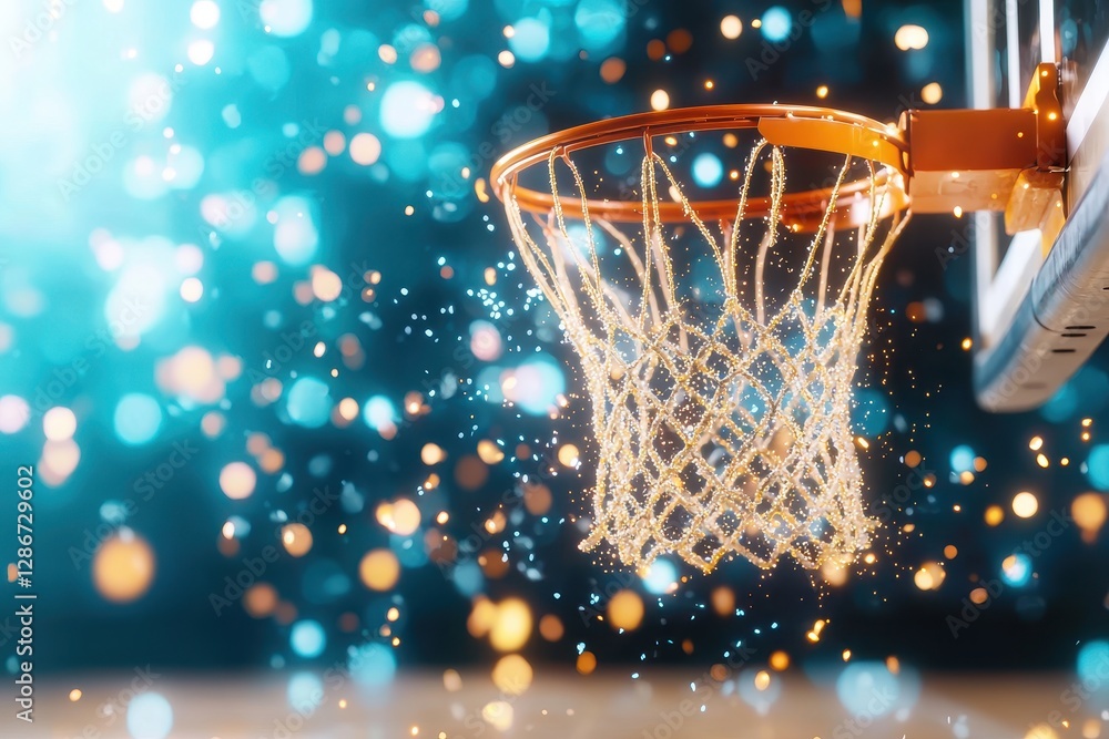 Sparkling Basketball Hoop Net Close up Abstract Background Bokeh Lights Sparkling Basketball Hoop Net Close up Abstract Background Bokeh Lights