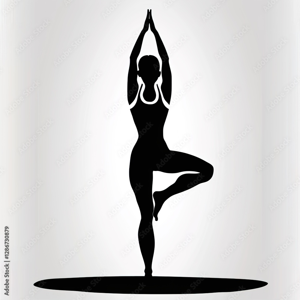 Yoga Silhouette in Dynamic Line Art Style on White Gradient Background with Text Space Yoga Silhouette in Dynamic Line Art Style on White Gradient Background with Text Space
