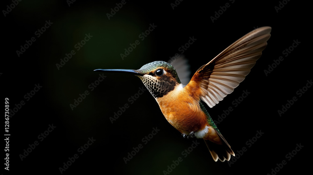 Fototapeta premium Anatomy, High-resolution image showcasing the intricate details of a hummingbird's wing in vibrant colors.
