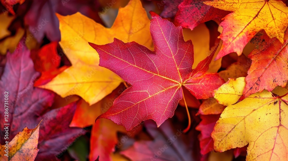 Fototapeta premium A vibrant collection of autumn leaves showcasing shades of red, orange, and yellow, highlighting the beauty of fall.