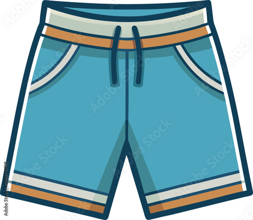 Colorful Flat Board Shorts with Minimalist Vector Design Featuring Retro Vintage Illustration for a Stylish and Sporty Beach Look