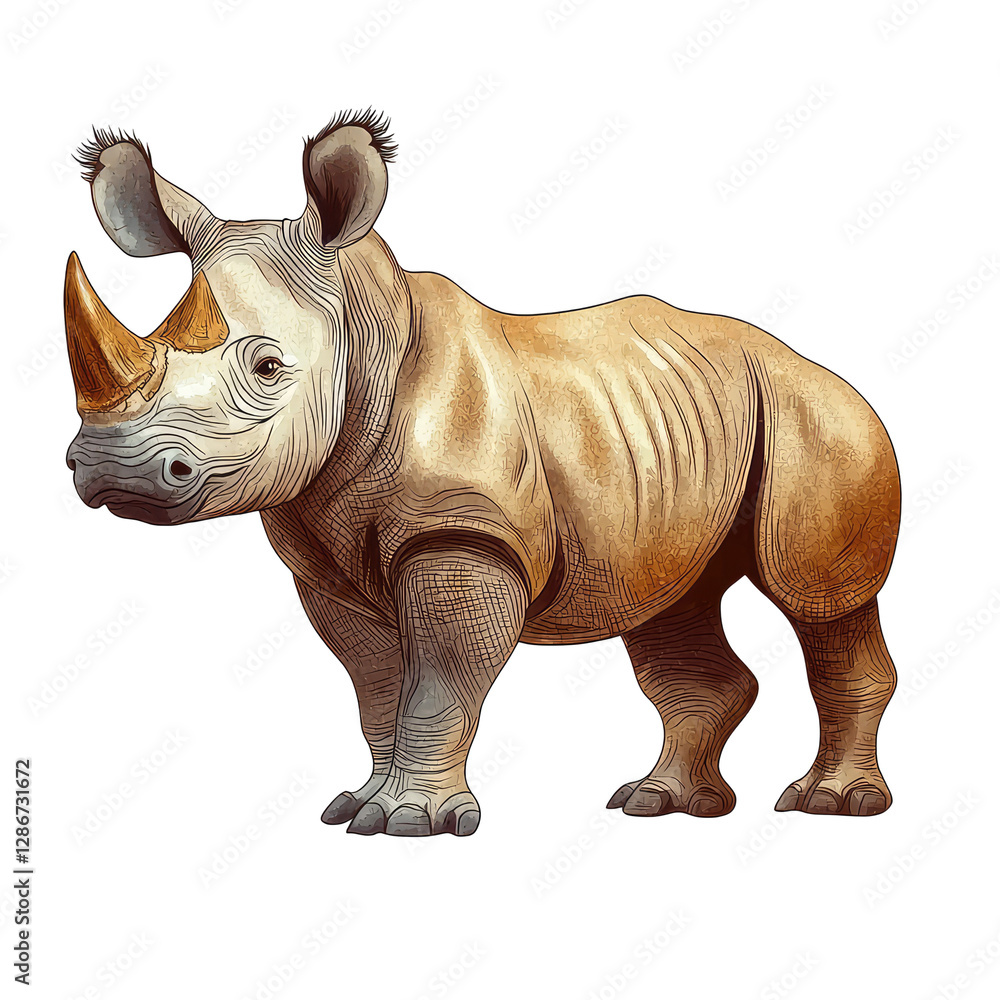 Fototapeta premium Detailed Illustration of a Rhino Standing in a Natural Pose Against a Transparent background