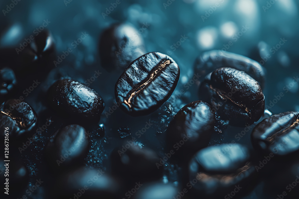 Aromatic Awakening: An intimate macro shot highlights the rich texture and tantalizing aroma of roasted coffee beans, bathed in moody lighting Aromatic Awakening: An intimate macro shot highlights the rich texture and tantalizing aroma of roasted coffee beans, bathed in moody lighting