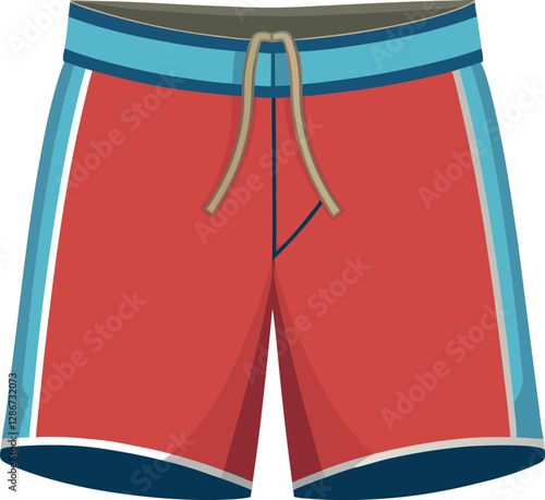 Colorful Flat Board Shorts with Minimalist Vector Design Featuring Retro Vintage Illustration for a Stylish and Sporty Beach Look