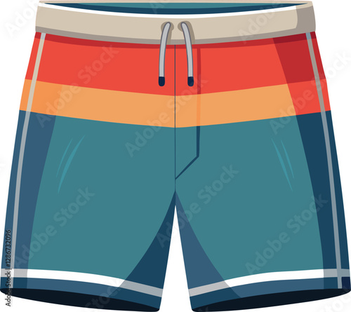 Colorful Flat Board Shorts with Minimalist Vector Design Featuring Retro Vintage Illustration for a Stylish and Sporty Beach Look