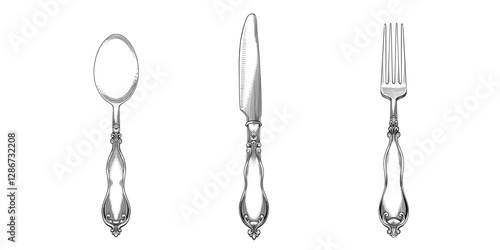 Hand drawn flatware with engraving