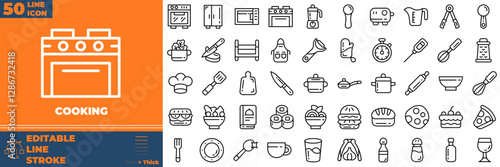 Cooking Line Editable Icons set. Vector illustration in modern thin line style of cooking icons: cook, pan, oven, etc