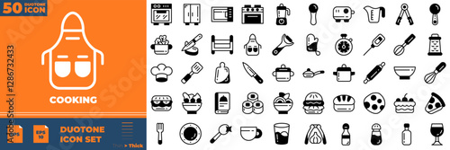 Cooking Duotone Editable Icons set. Vector illustration in modern thin duotone style of cooking icons: cook, pan, oven, etc