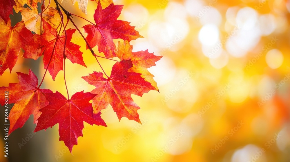 Vibrant red maple leaves against a soft, blurred golden background, embodying the beauty of autumn. Vibrant red maple leaves against a soft, blurred golden background, embodying the beauty of autumn.