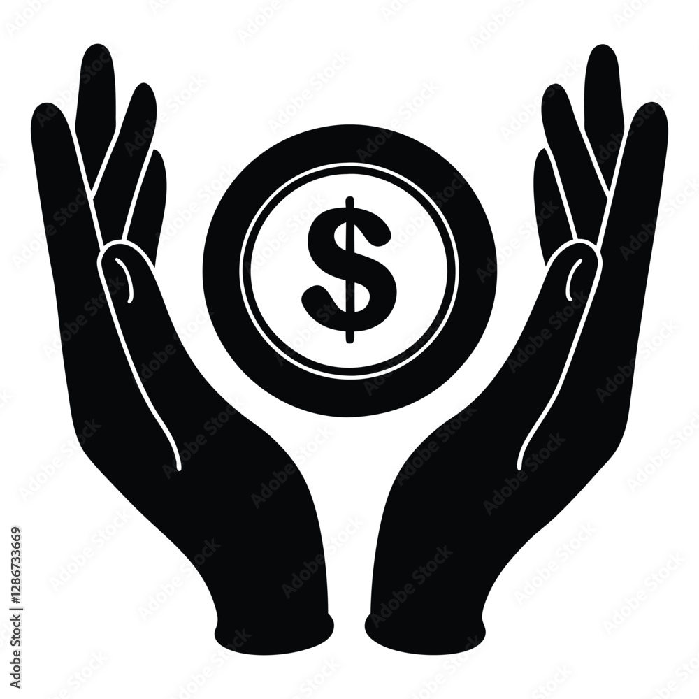 Obraz premium Financial Security and Wealth Management, Investment & Economic Support Silhouette Vector Illustration.