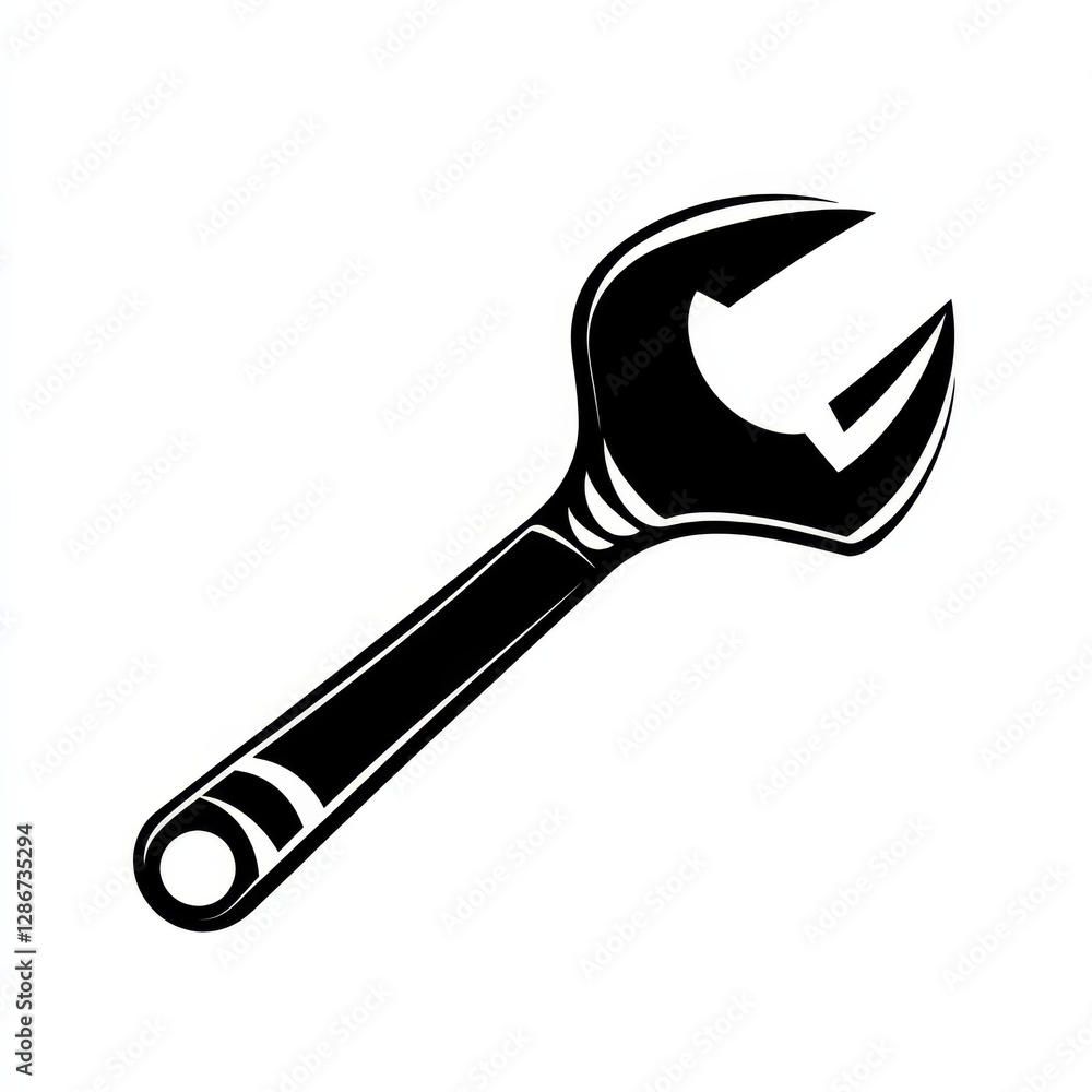 Black and White Illustration of a Crescent Wrench, Tool for Fastening, Repairing, Plumbing, and Mechanical Work Black and White Illustration of a Crescent Wrench, Tool for Fastening, Repairing, Plumbing, and Mechanical Work
