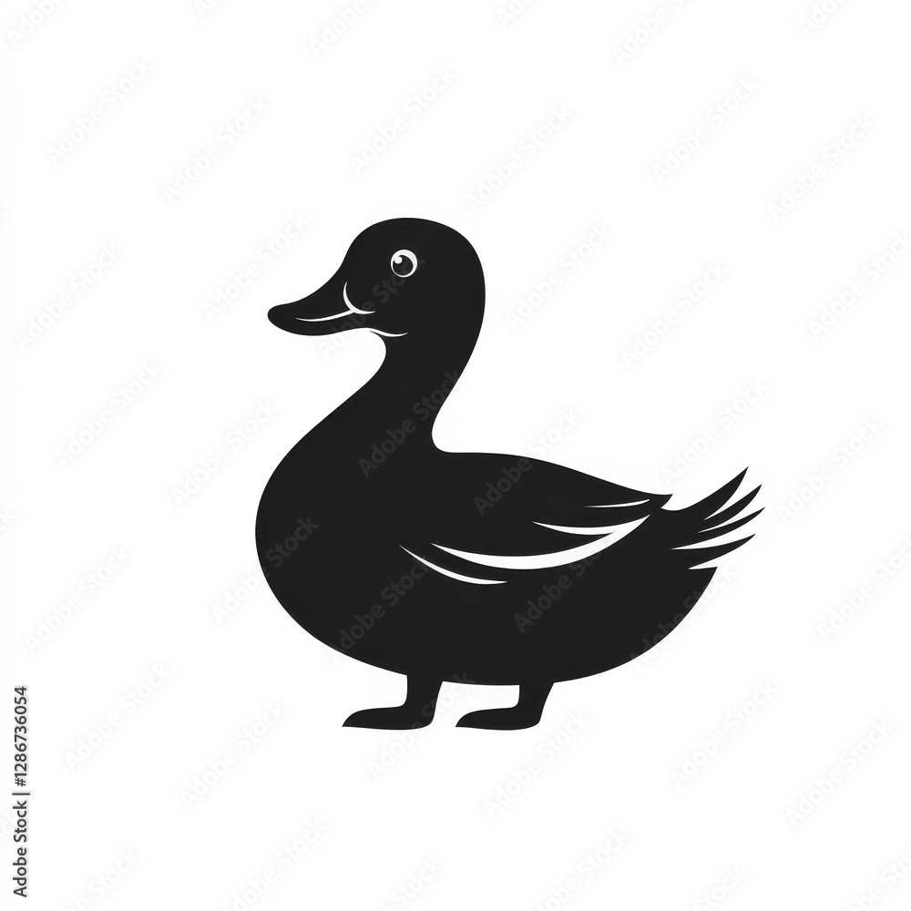 Black Duck Silhouette: Simple Elegance of Waterfowl Illustration on White Background Black Duck Silhouette: Simple Elegance of Waterfowl Illustration on White Background