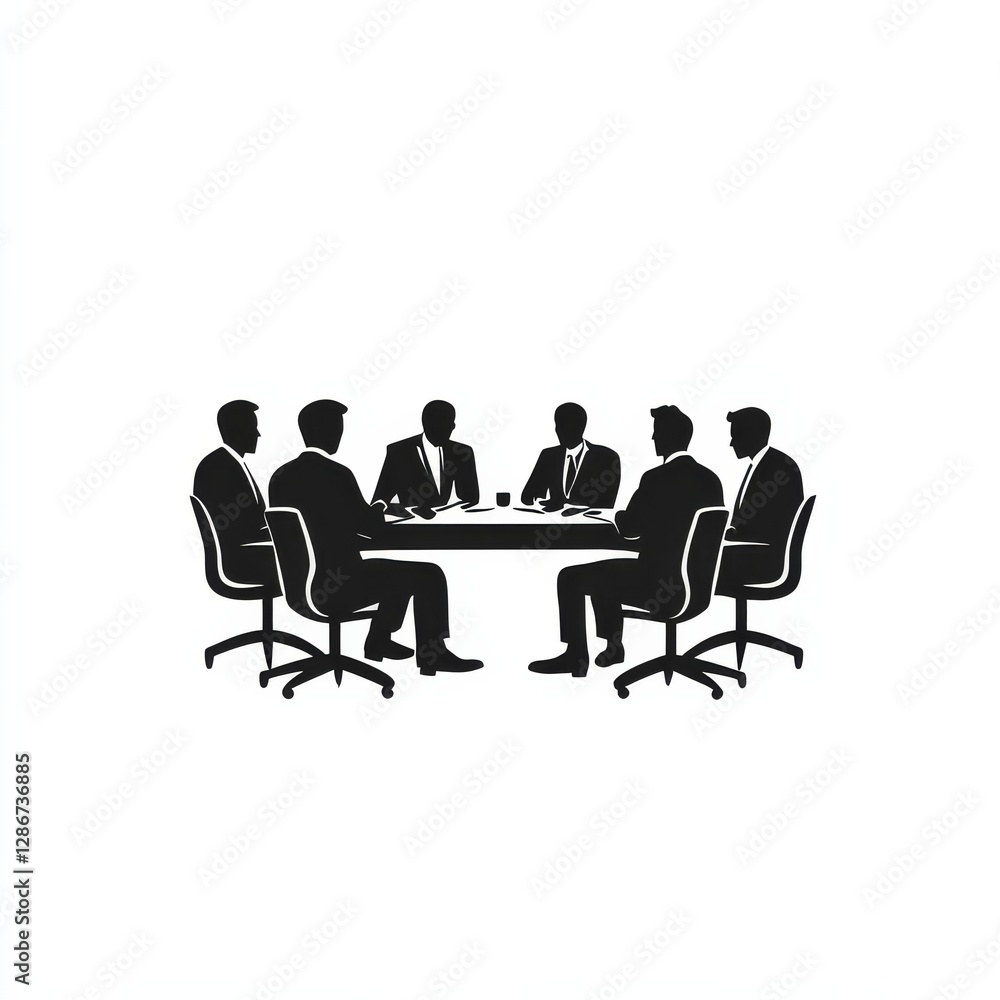 Business Meeting Silhouette: Corporate Professionals Discuss Strategy and Planning at Conference Table Business Meeting Silhouette: Corporate Professionals Discuss Strategy and Planning at Conference Table