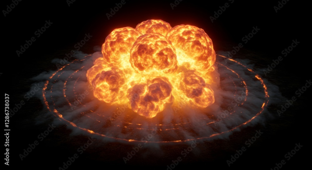 Fototapeta premium Inferno's embrace, An overhead spectacle of radiating fire and intense heat waves