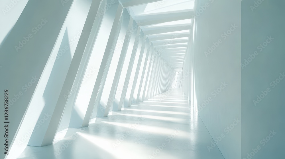 A bright, minimalistic hallway showcasing geometric architectural lines and natural light. A bright, minimalistic hallway showcasing geometric architectural lines and natural light.