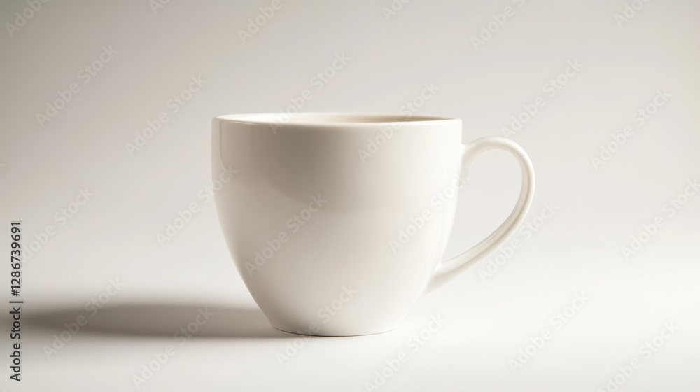 Minimalist white ceramic cup with a smooth surface and elegant shape, perfect for coffee or tea. Minimalist white ceramic cup with a smooth surface and elegant shape, perfect for coffee or tea.