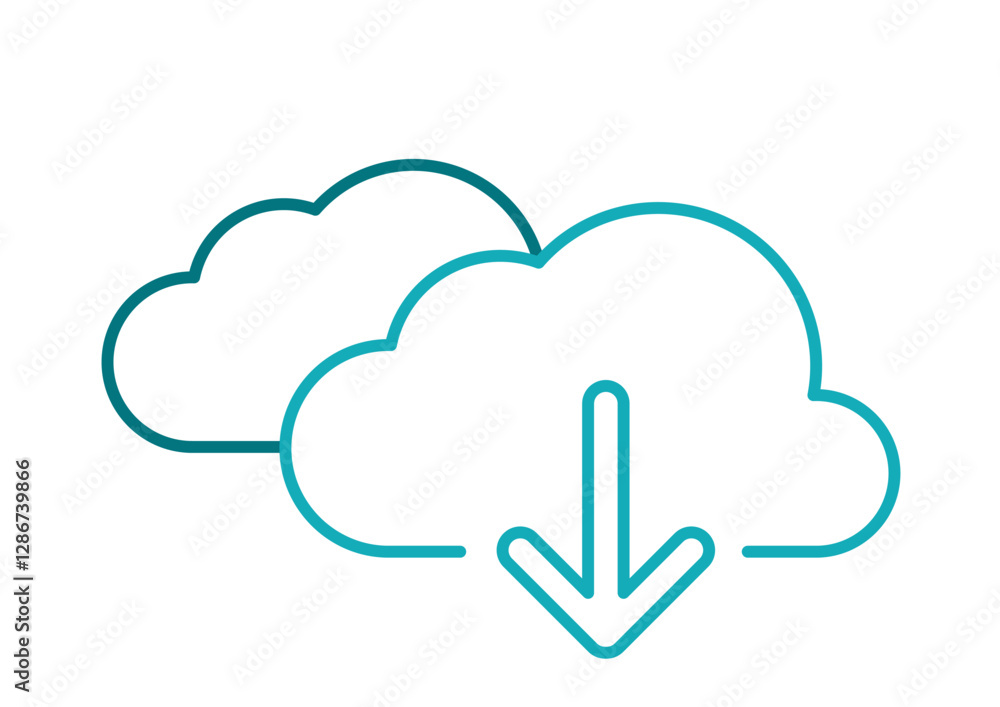 Two Clouds Blue Outline Arrow Download Out Two Clouds Blue Outline Arrow Download Out