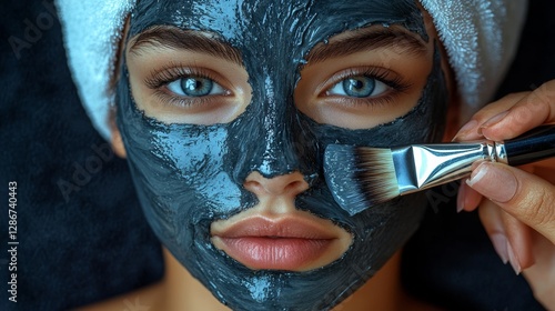 Woman receiving a beauty treatment black peeling mask in a spa salon.