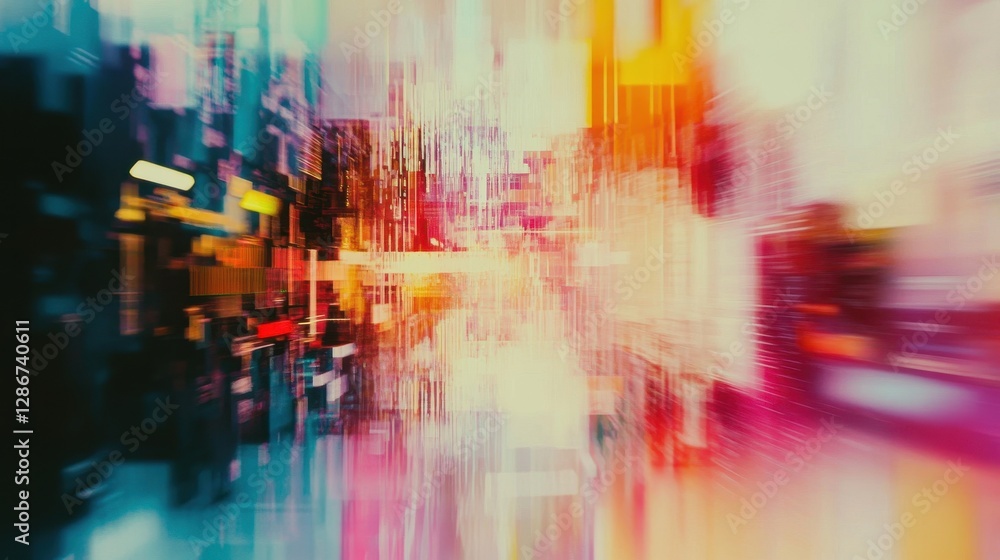 Fototapeta premium An abstract representation of a cityscape, featuring vibrant hues and dynamic movement, evoking a sense of energy.