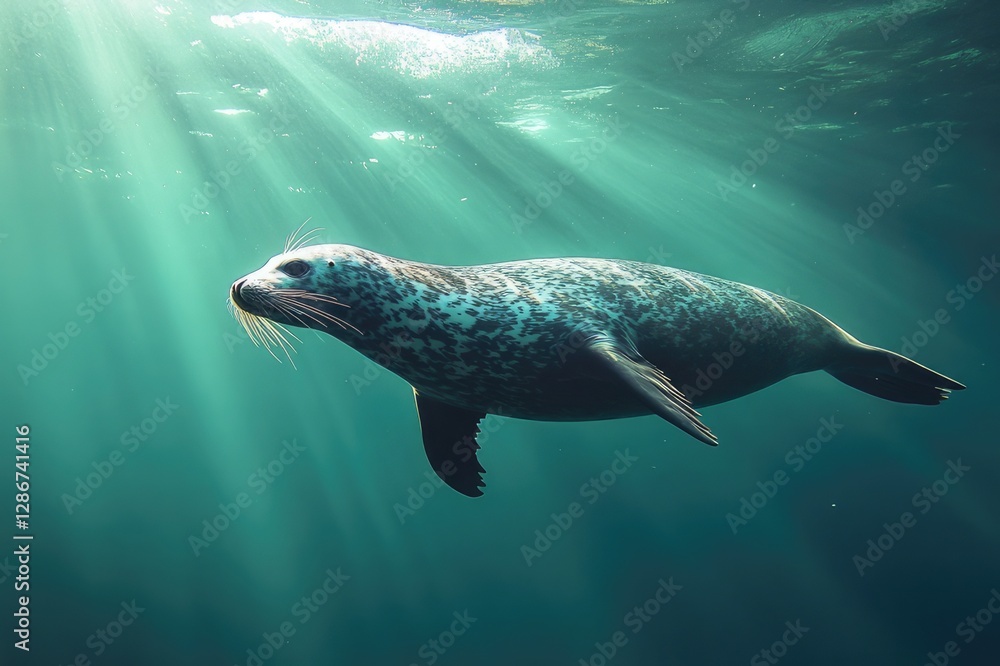 Fototapeta premium A seal swimming underwater.