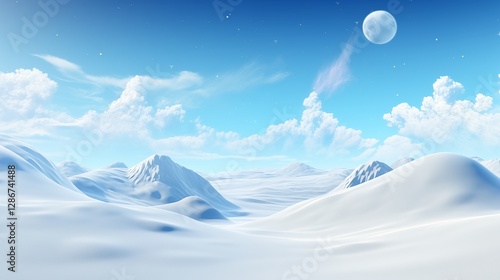 A snowy mountain peak with clear skies, right empty space, light gray background,generative ai illustration