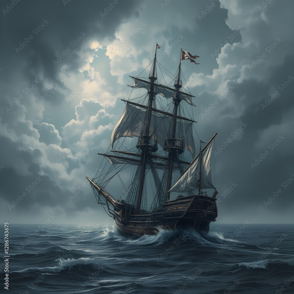 Fototapeta premium sailing ship in the sea
