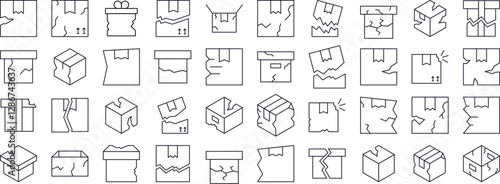 Broken Box Line Icon Bundle. Outline Signs for Graphic and Web Design, Apps, Adverts, Various Cards