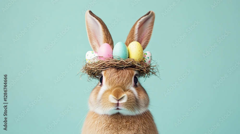 Fototapeta premium Adorable Brown Rabbit Close-Up Portrait: Sweet, Fluffy, and Charming Bunny Image Perfect for Pet, Easter, or Spring Themes. High-Resolution Photo 